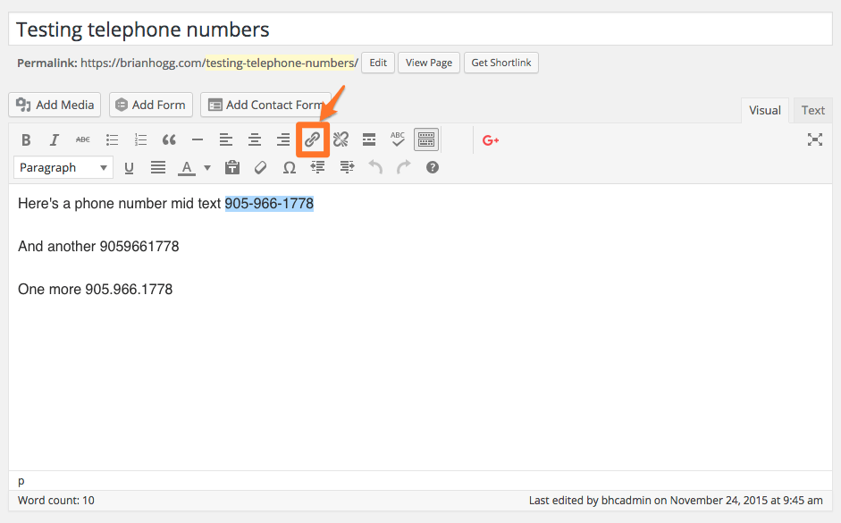 How to highlight phone number then add link to make it clickable in WordPress