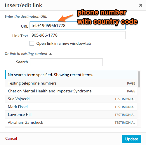 Adding tel followed by the phone number as a link in WordPress