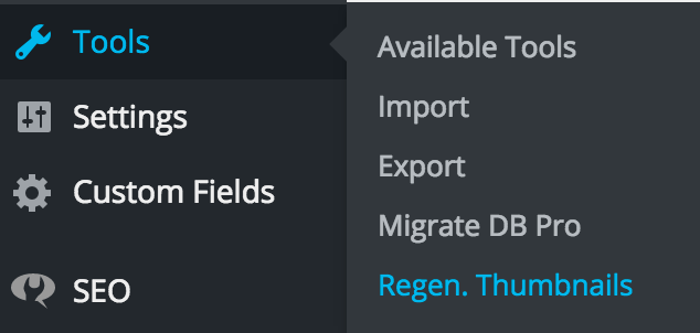 regenerate thumbnails wordpress menu item