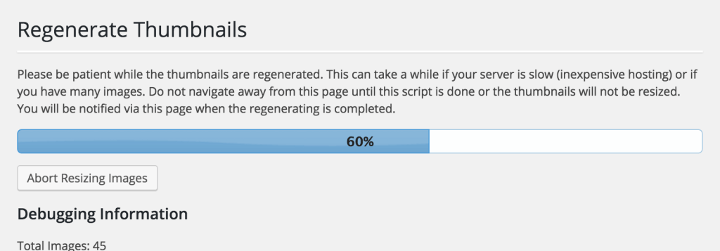 regenerate thumbnails wordpress progress bar