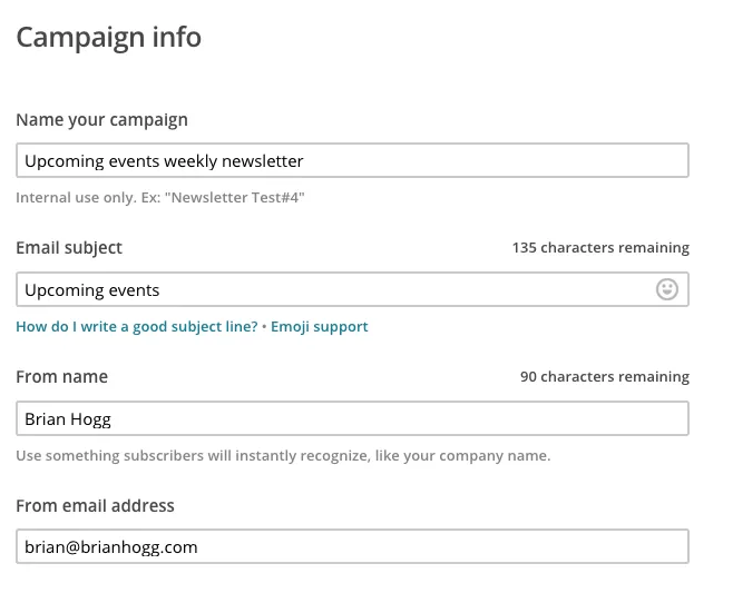 Mailchimp campaign info